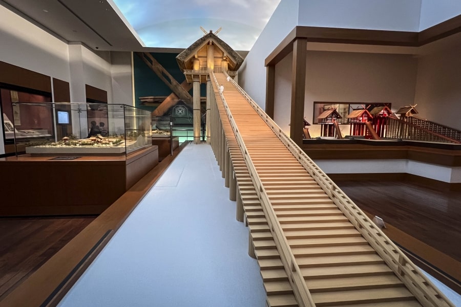 Ancient Izumo History Museum shrine on stilts long stairs