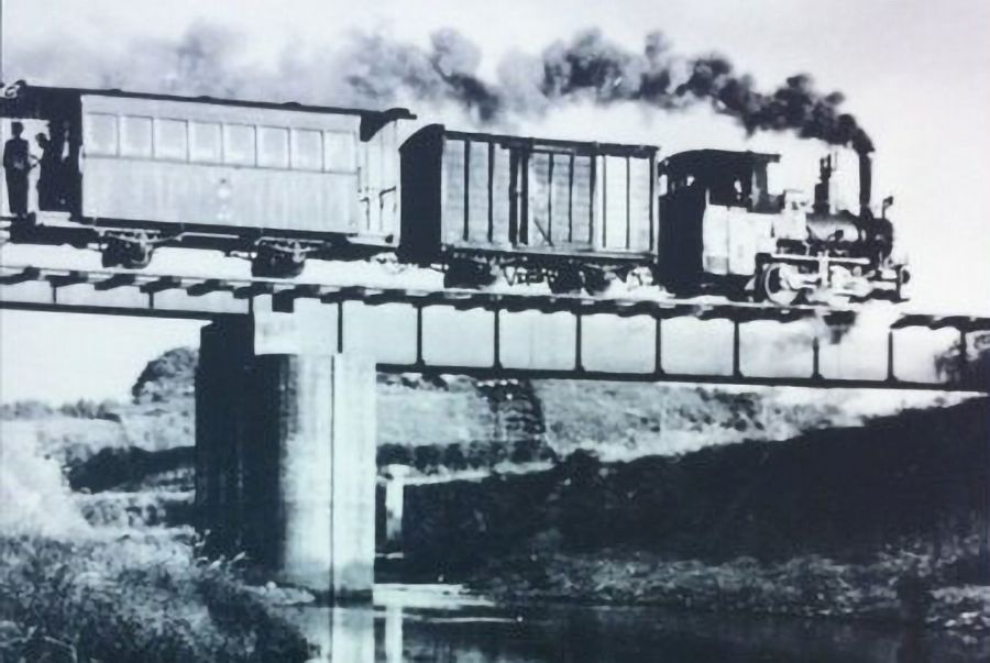 Botchan Train antique photo crossing bridge