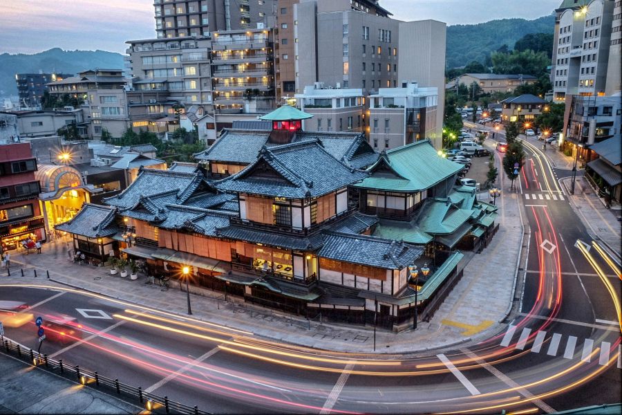 Dogo Onsen Honkan at dusk