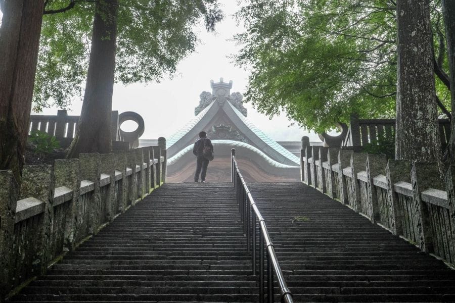 Hashikura ji Temple stone steps with figure