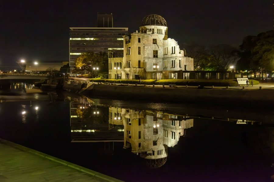 Hiroshima city Peace Park at night A bomb dome