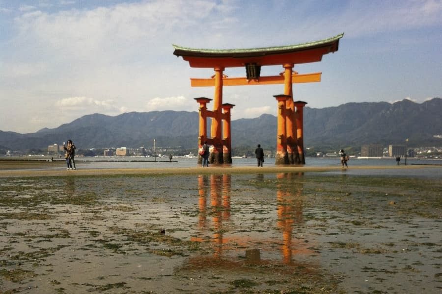 Miyajima Itsukushima Shrine torii at low tide