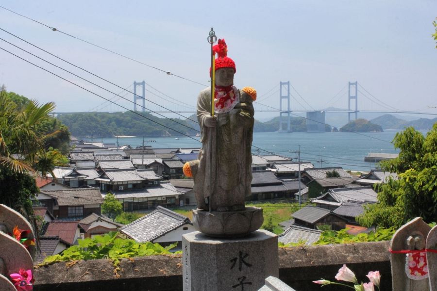 Oshima Island jizo statue and kurushima bridge