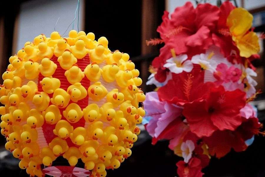 Uchiko bamboo festival decorations ducks and hibiscus