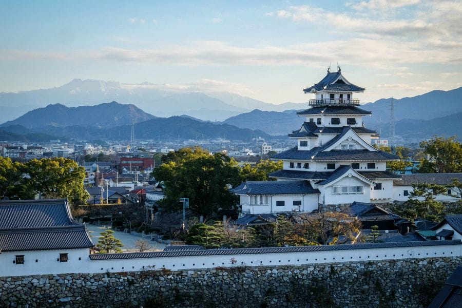 Imabari Castle with Mt Ishizuchi