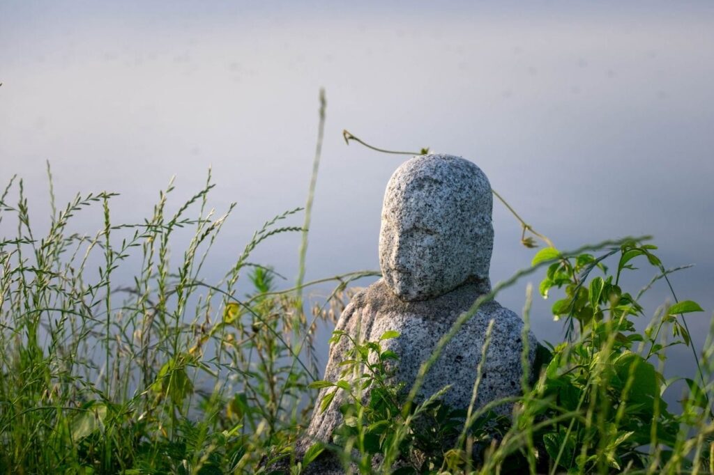 Persecution of Buddhism in Shikoku head cemented on