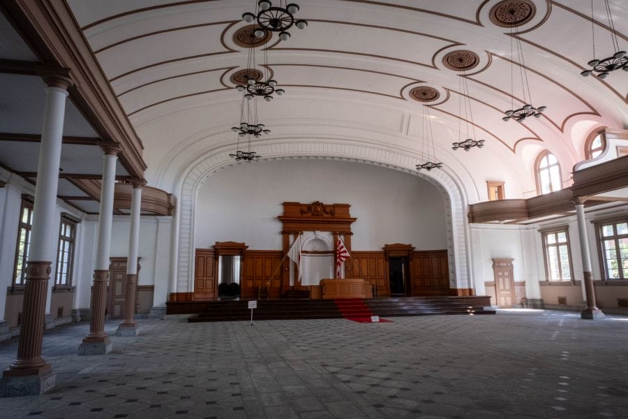 Etajima Naval Academy Auditorium interior with lights