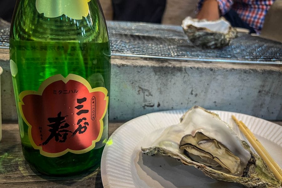 Kure oyster and Mitaniharu sake