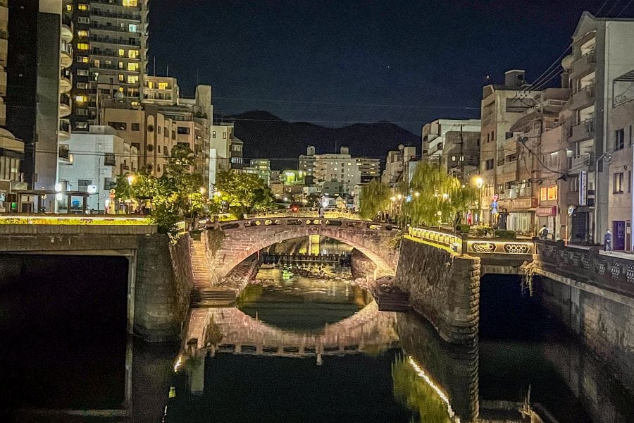 Nagasaki Nakashima River Fukuro bridge at night