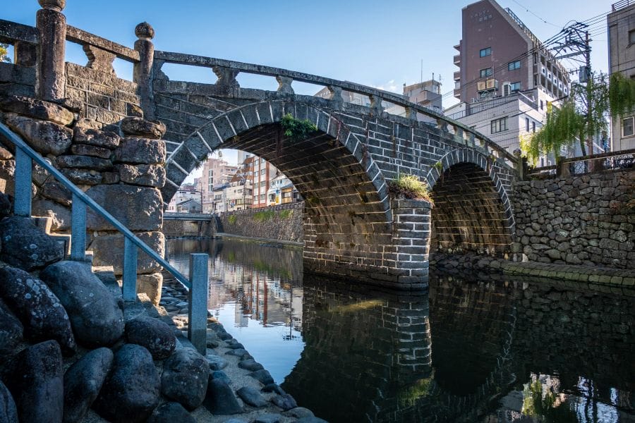 Nagasaki Nakashima River bridge meganebashi side view
