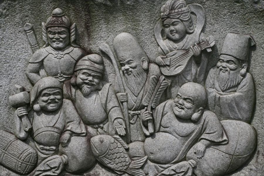 Seven lucky gods stone relief
