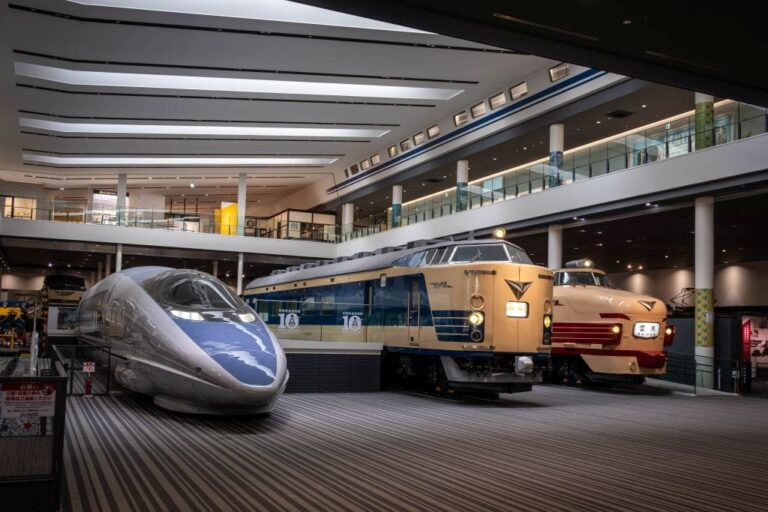 Kyoto Railway Museum main hall three trains hero
