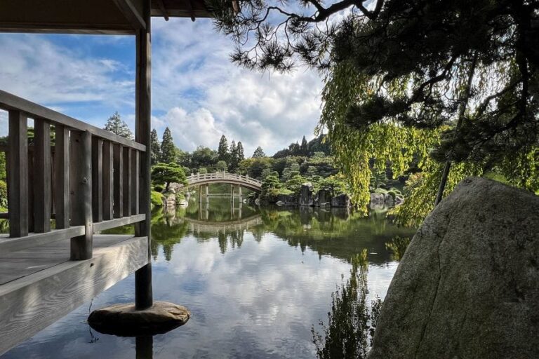 Hiroshima Airport Sankei-en Garden pond and pavillion