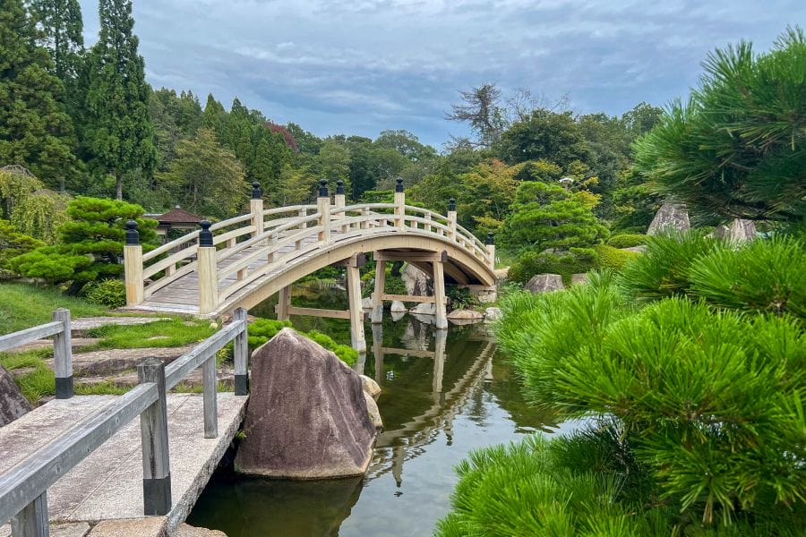 Hiroshima Airport Sankei-en Garden wooden bridge