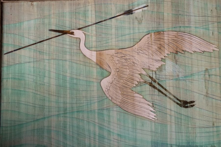 Oyamazumi Shrine white heron with arrow