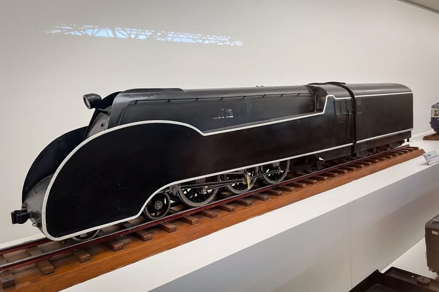Omiya Railway Museum model steam train behind glass