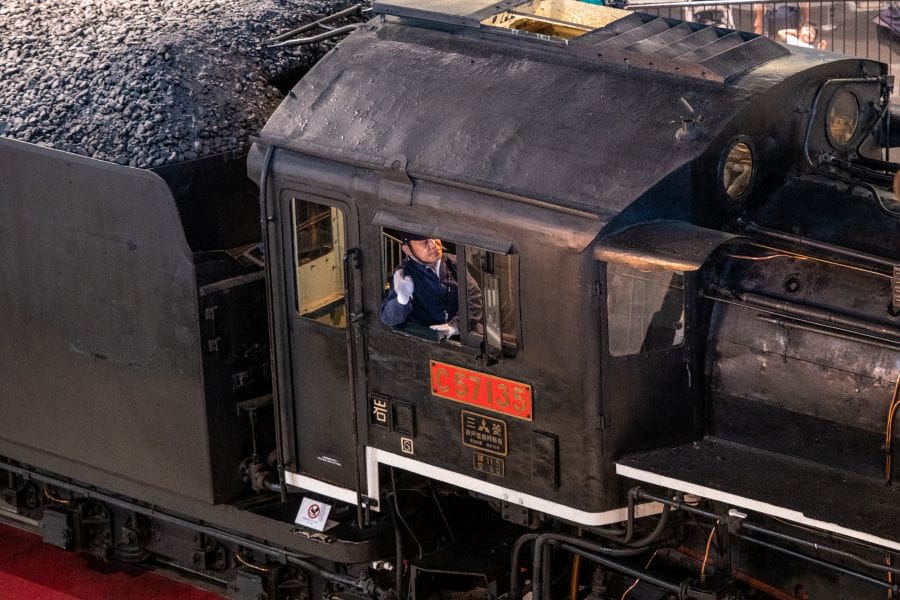 Omiya Railway Museum waving SL driver