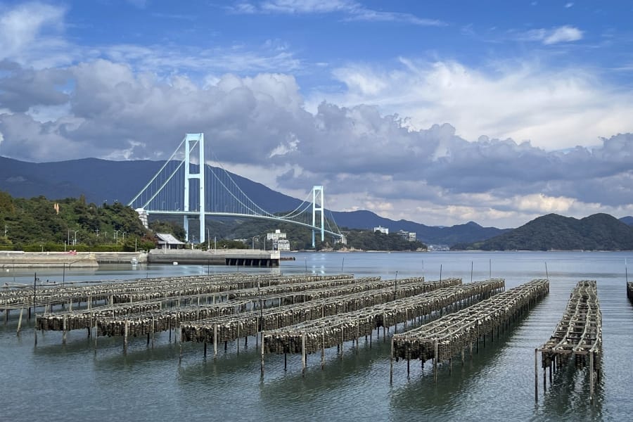 Shimo-Kamagari Island Akinada Bridge with oysters