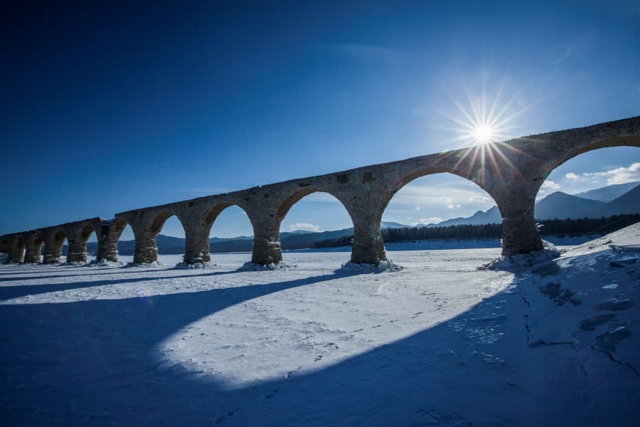 Taushubetsu River Bridge with snow